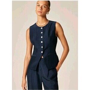 J. Crew  Cutaway Vest Top  Linen Navy Blue Adjustable Back CI544 $138 Size 2 NWT